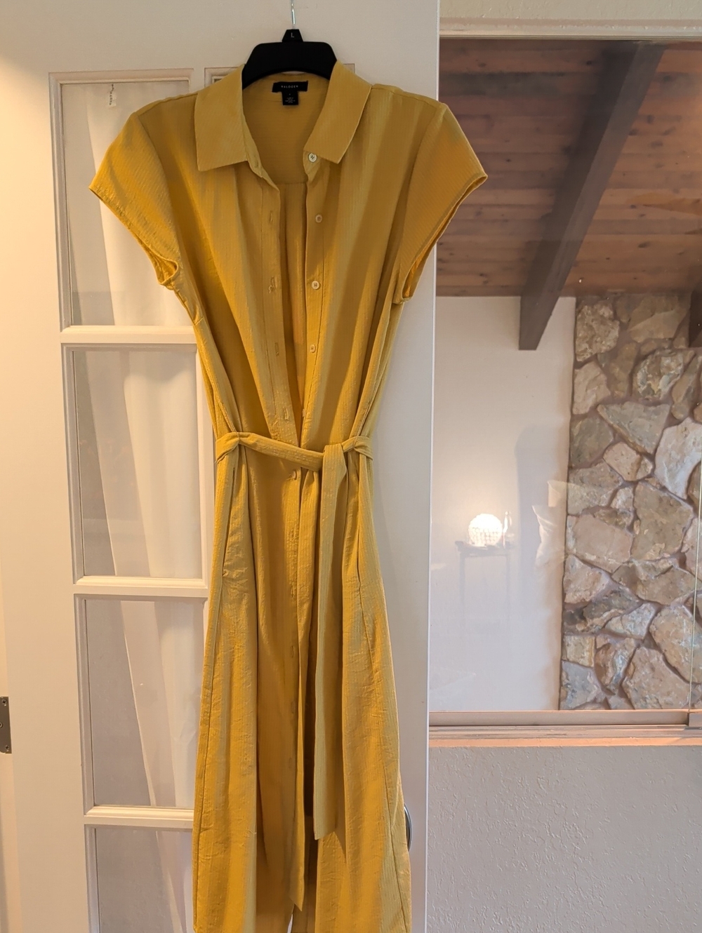 Halogen Yellow Button-Front Maxi Shirt Dress with Tie Belt